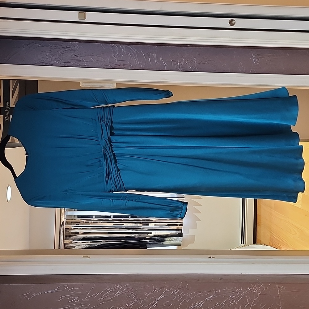 Classiques entier teal silk modest midi dress